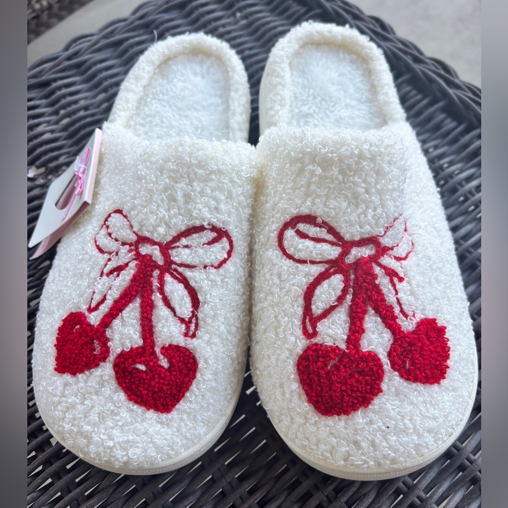 Cherry bow slippers, super cozy
